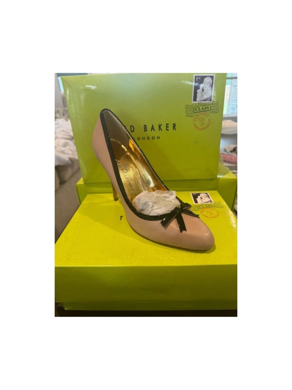 Ted Baker Maery Nude Black Bow Designer Pumps Size 7.5/10